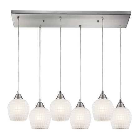 ELK LIGHTING Fusion 6-Lght Rectangular Pndnt SatNickel w/Wht Mosaic Glass 528-6RC-WHT